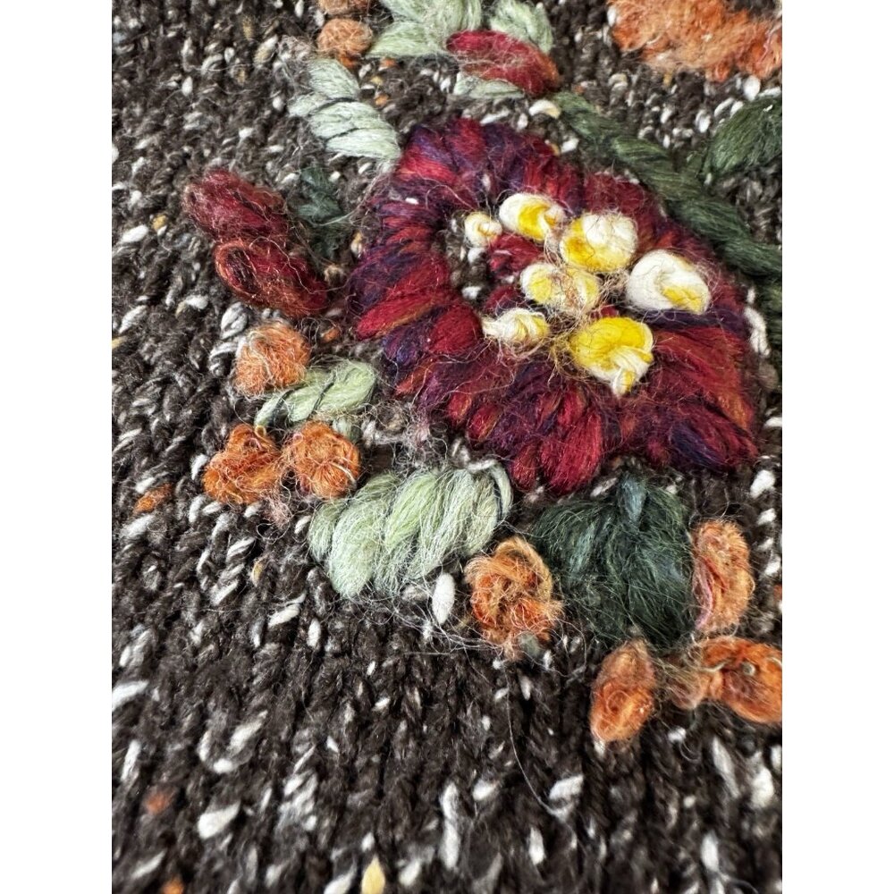 VTG Croft Barrow XL Embroidered Patchwork Fall Sweater Sunflower Grannycore Knit - Picture 9 of 12